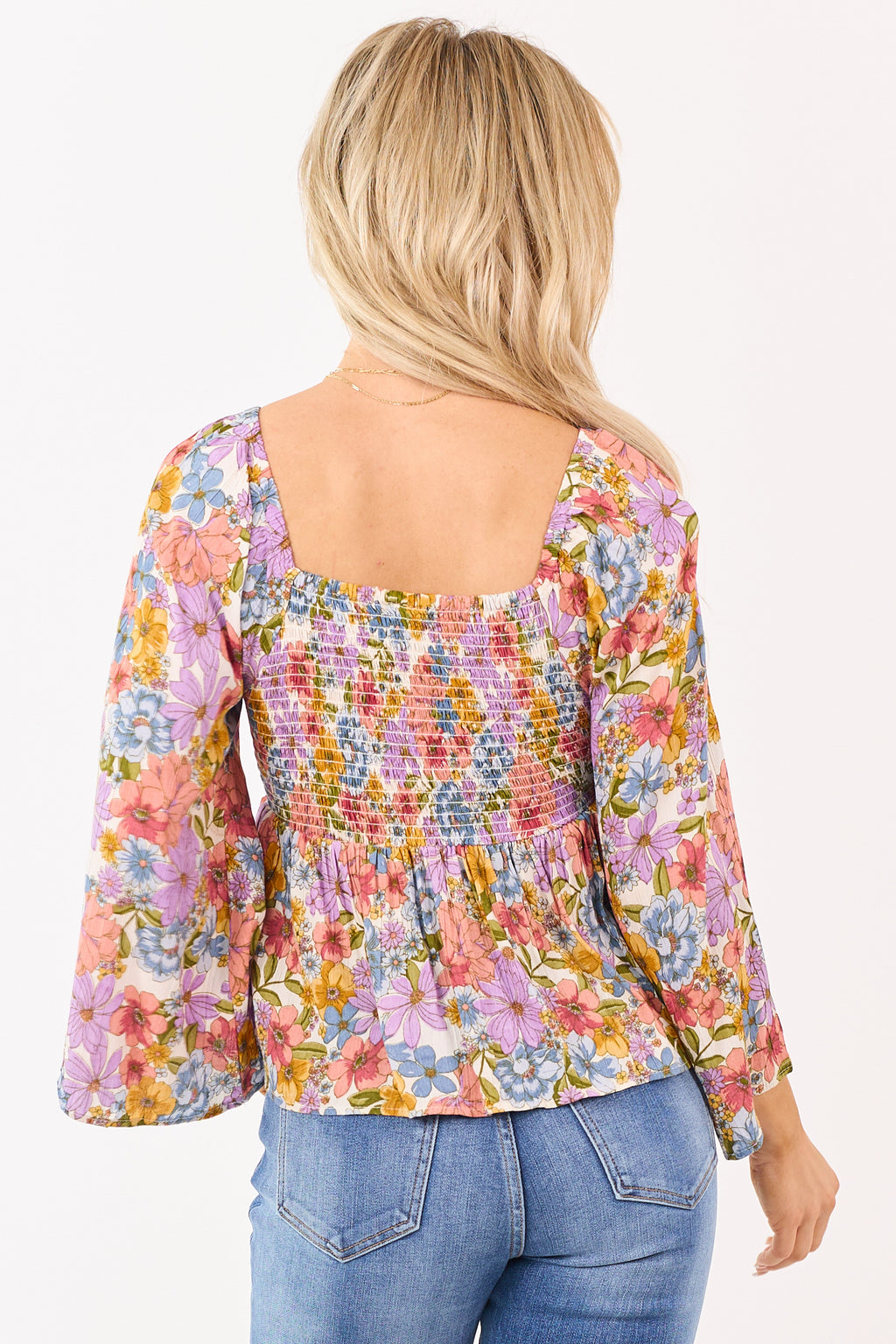 Almond Floral Print Front Twist Babydoll Top