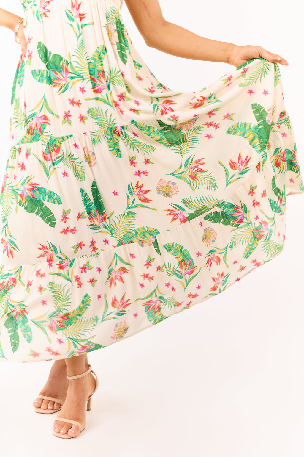 Almond Floral Print Surplice Sleeveless Maxi Dress