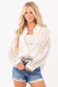 Almond and White Lace Panel Button Down Top