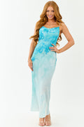 Azure Ombre Cowl Neck Sleeveless Maxi Dress