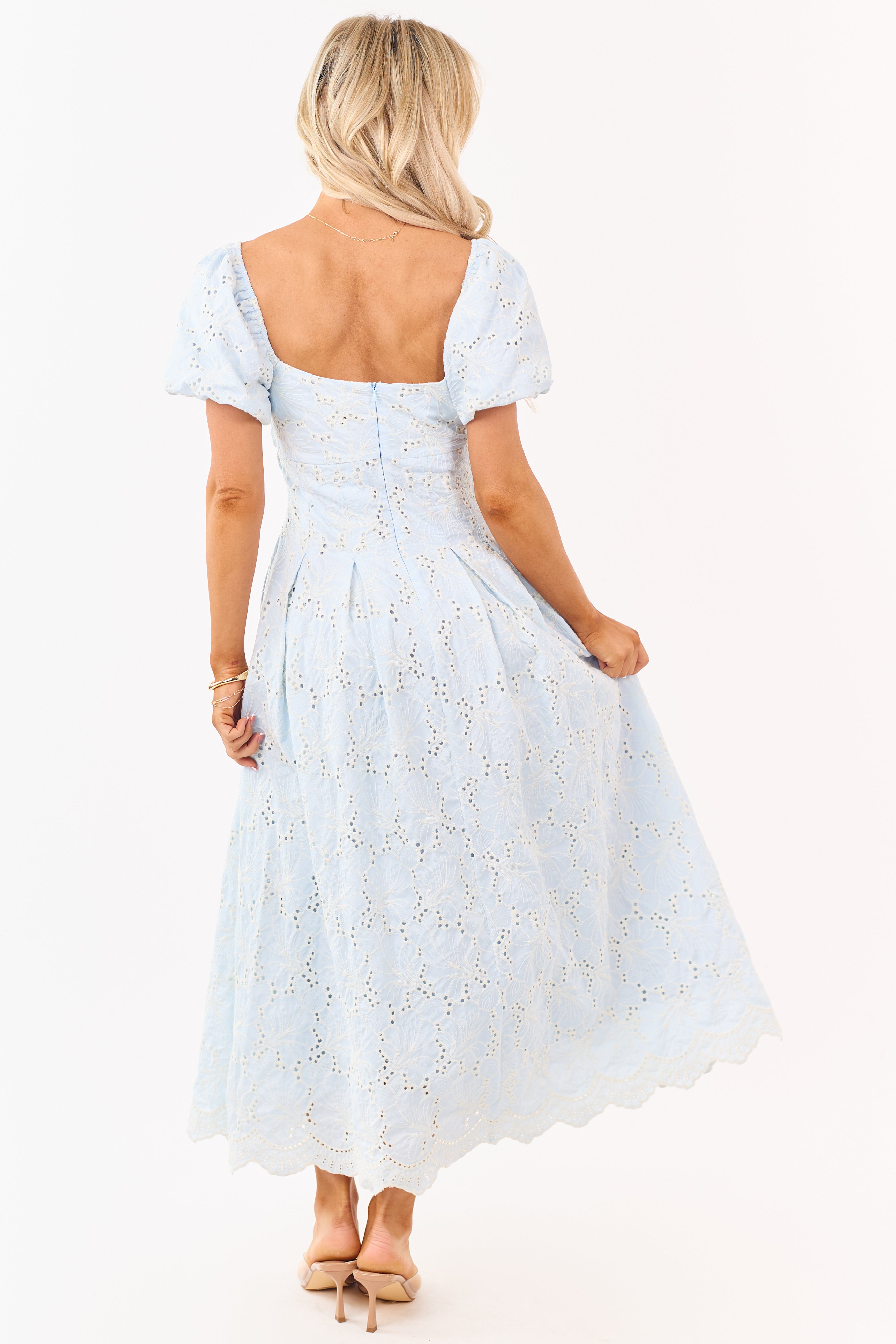 Baby Blue Eyelet Lace Front Twist Maxi Dress