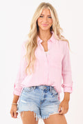 Baby Pink and Ivory Stripe Button Down Top