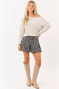 Black Floral Print Smocked Waist Godet Flowy Shorts