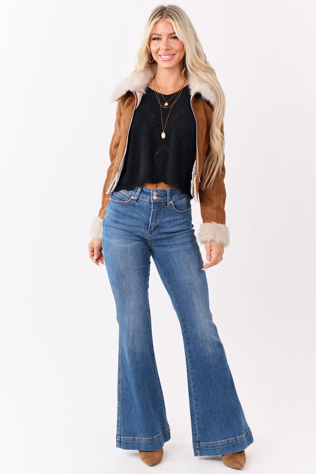 Black Pointelle Knit Scalloped Hem Tank Top