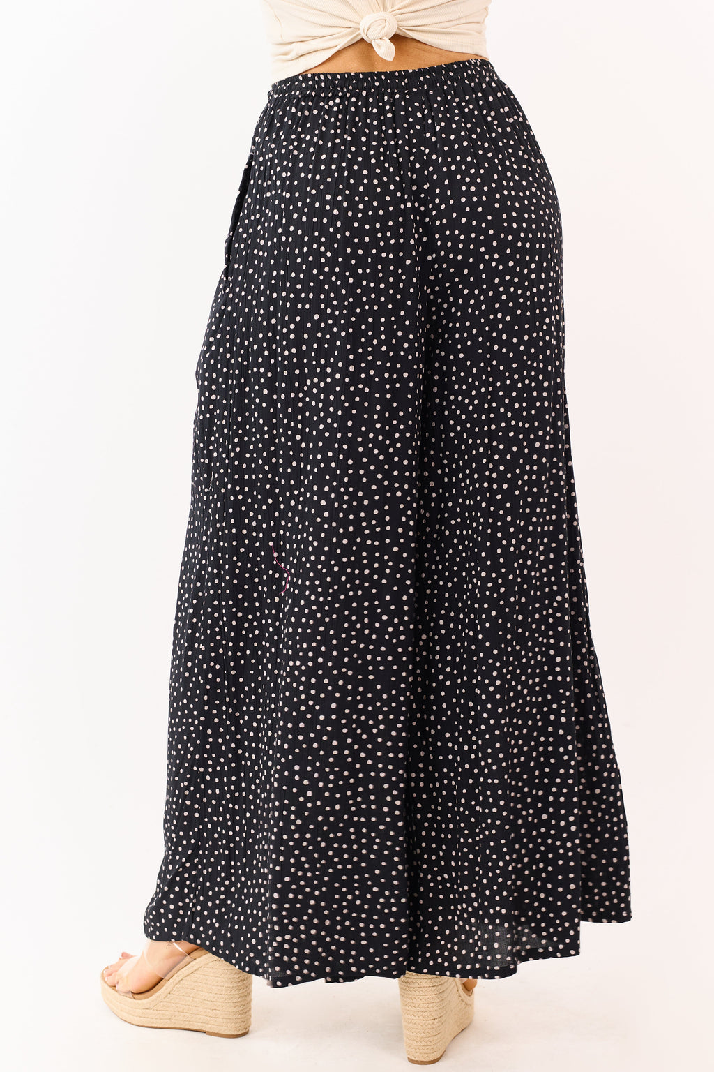 Black Polka Dot Elastic Waist Wide Leg Pants