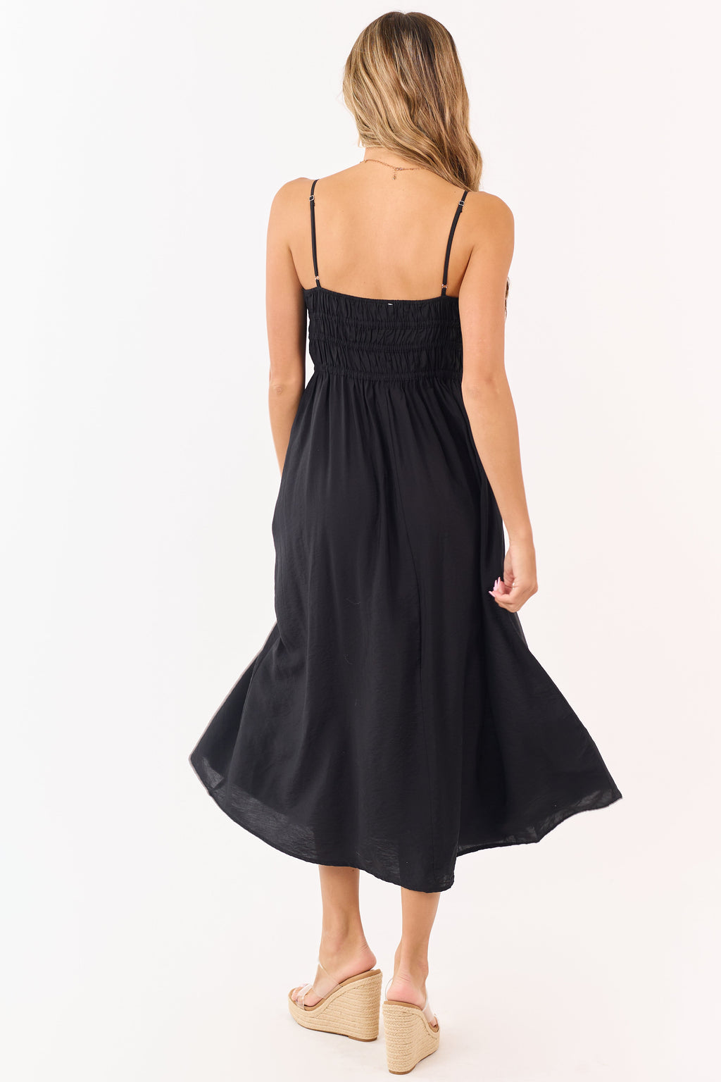 Black Smocked Bodice Sleeveless Maxi Dress