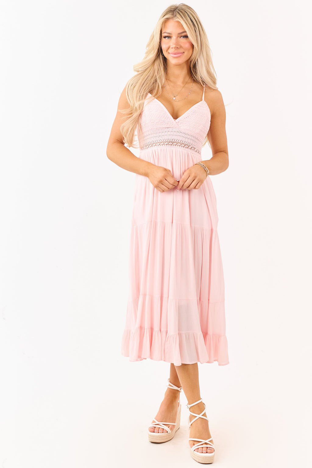 Blush Crochet Sleeveless Deep V-Neck Maxi Dress