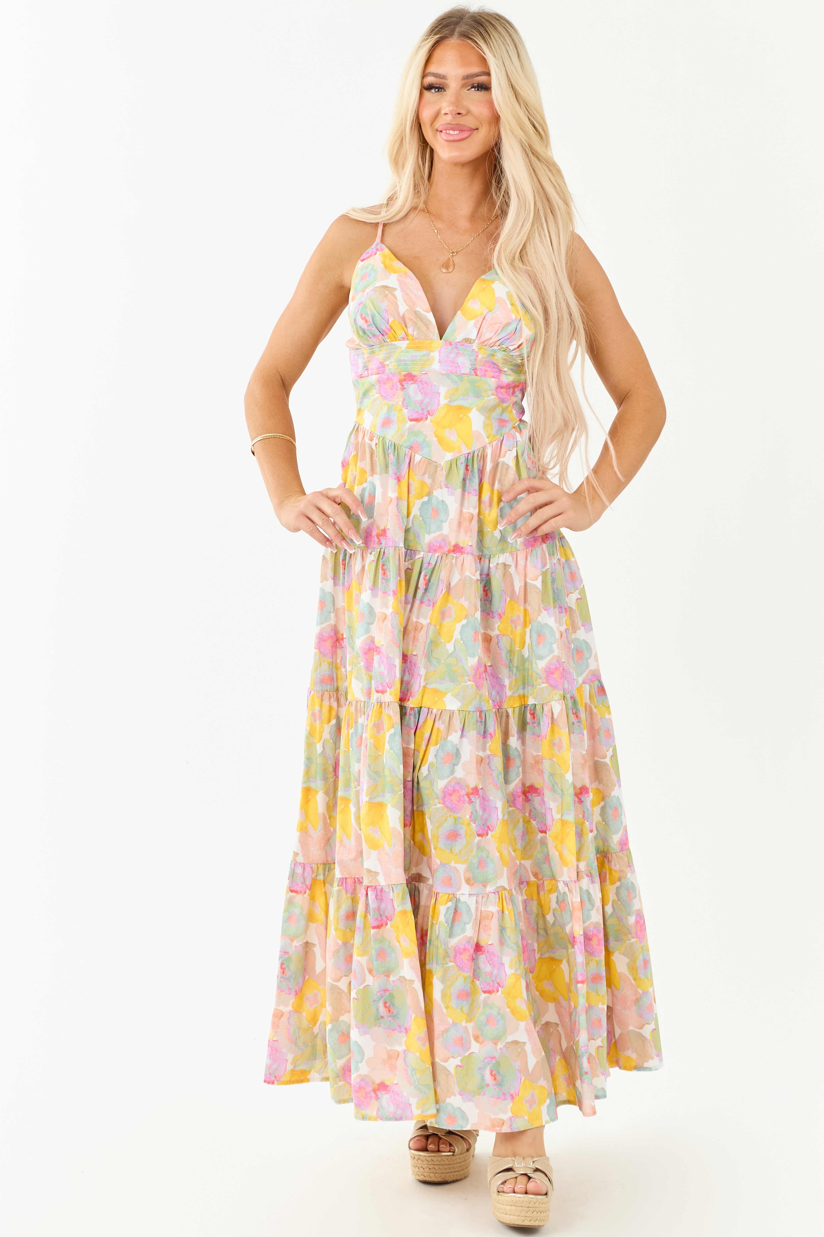 Blush Floral Print Sleeveless Cotton Maxi Dress