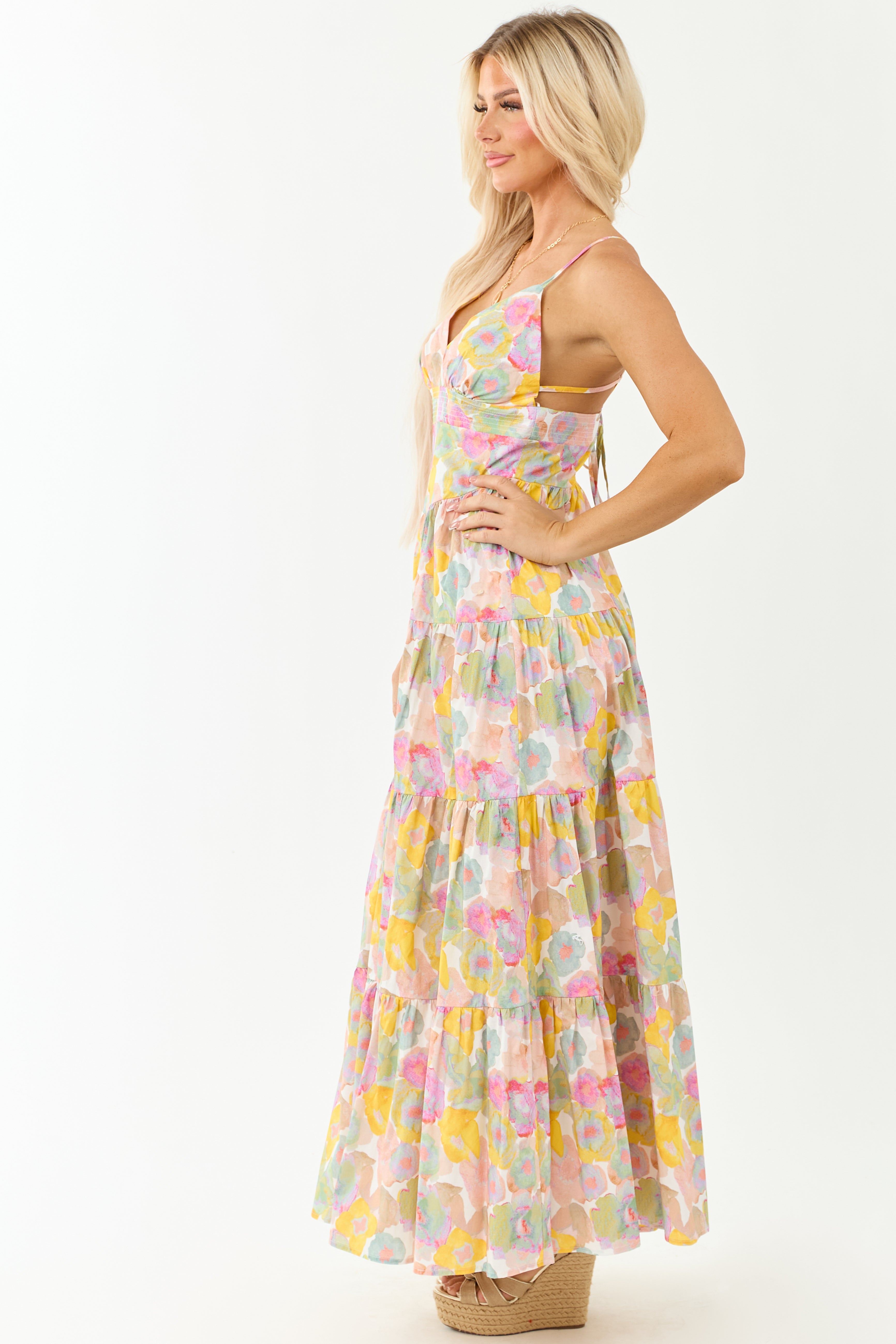 Blush Floral Print Sleeveless Cotton Maxi Dress