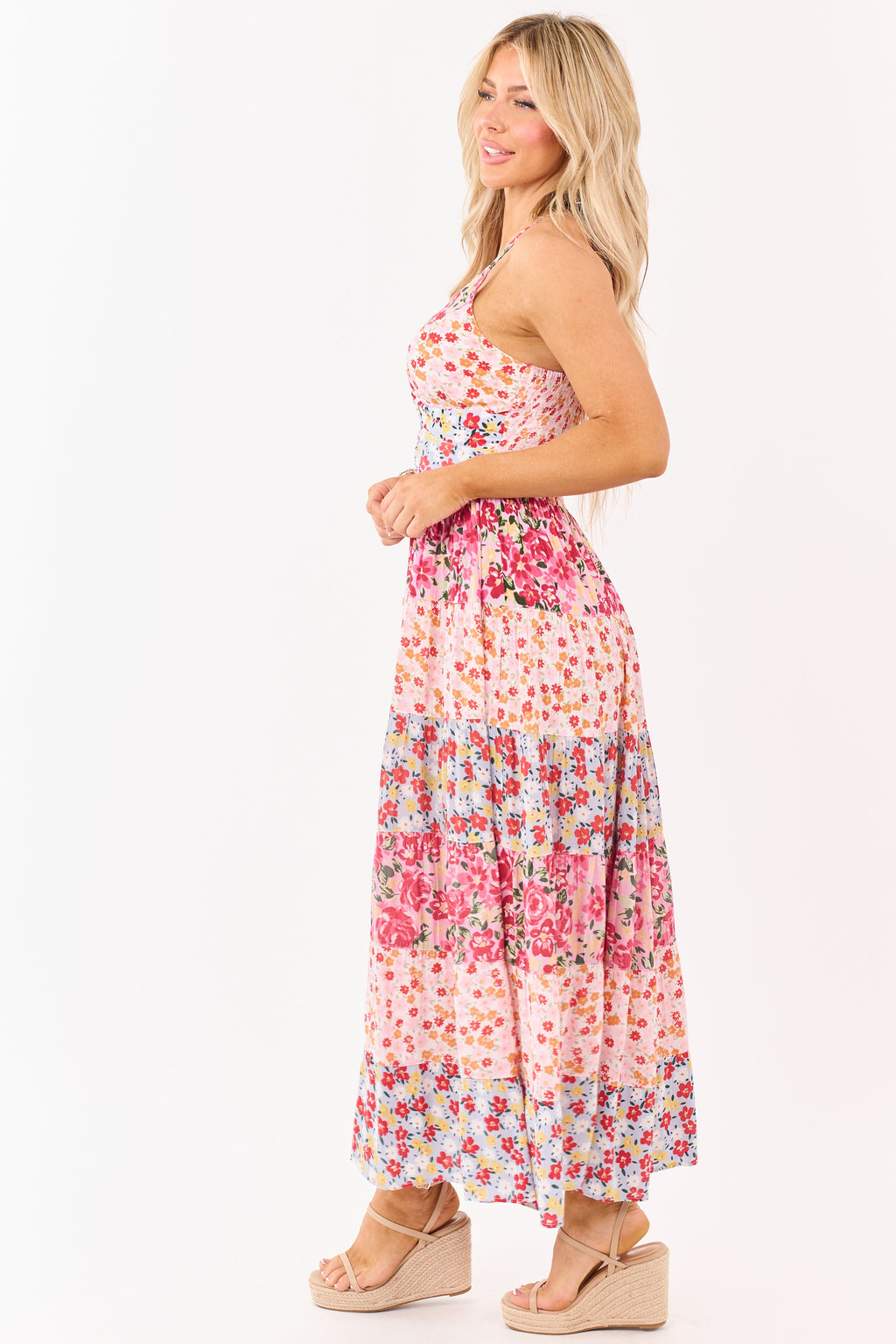 Carnation Front Twist Tiered Floral Print Maxi Dress
