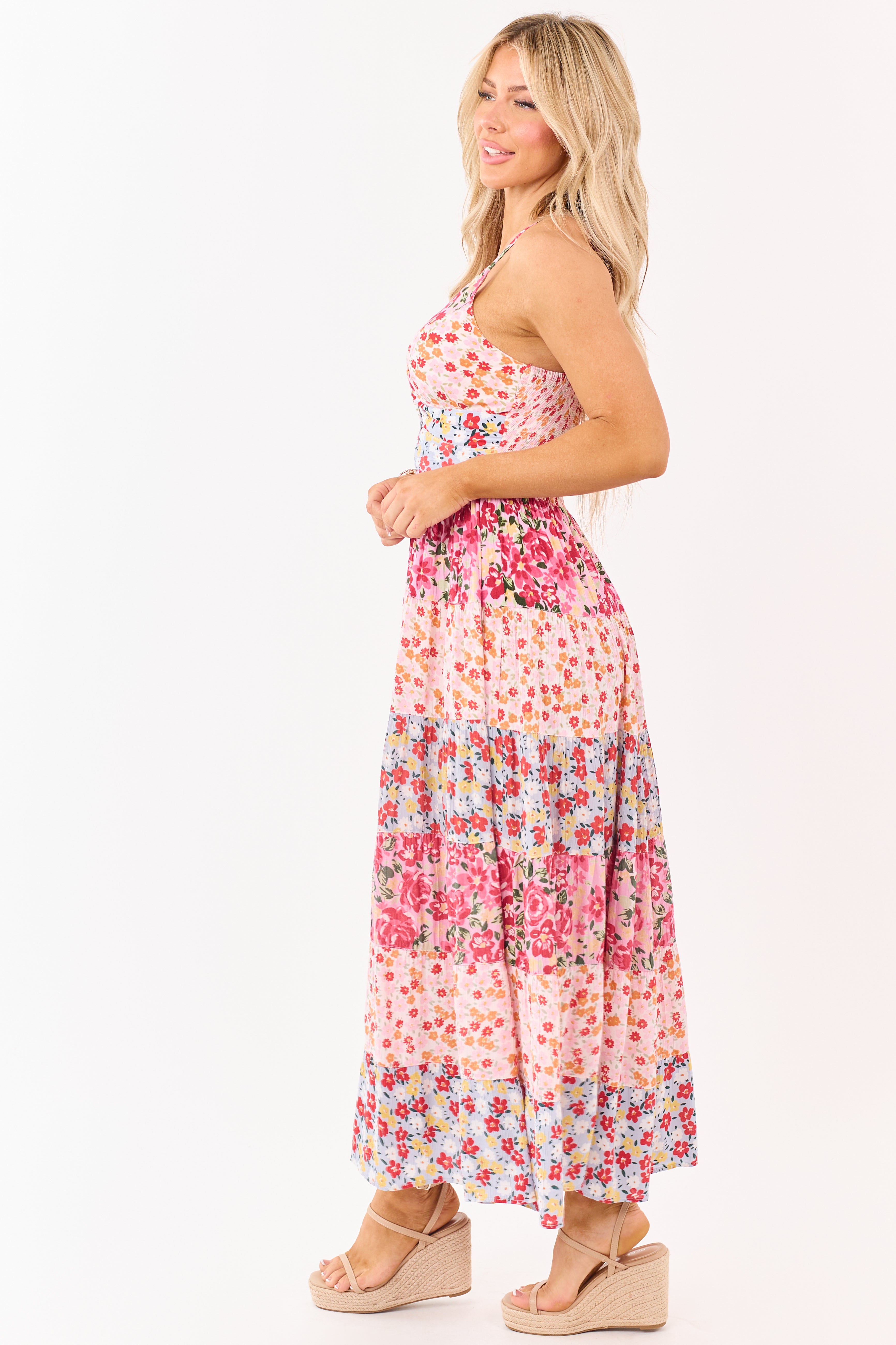Carnation Front Twist Tiered Floral Print Maxi Dress
