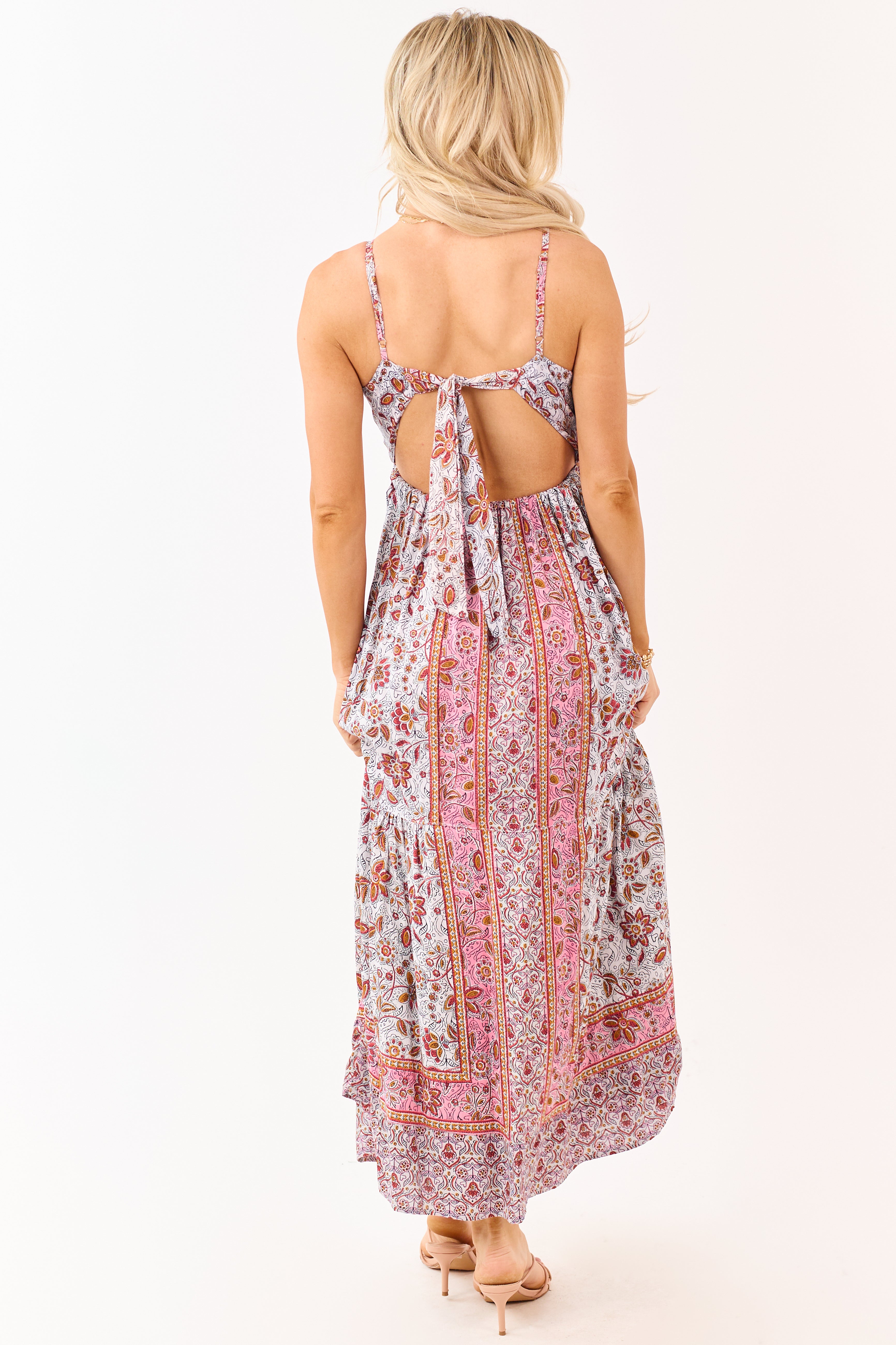 Cloud Grey Floral Print Sleeveless Maxi Dress