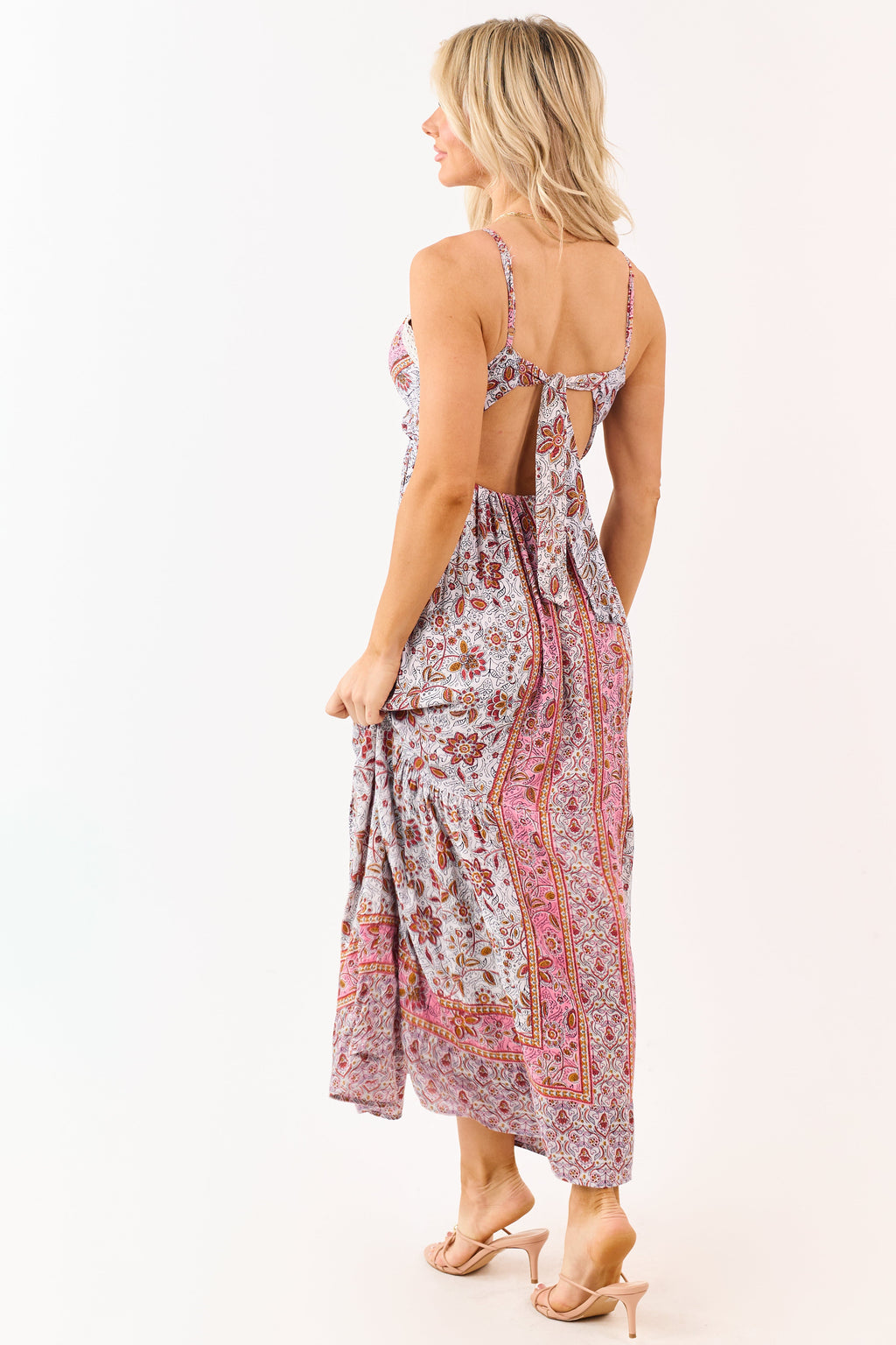 Cloud Grey Floral Print Sleeveless Maxi Dress