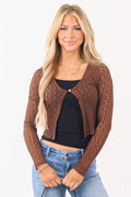 Cocoa Floral Sheer Lace Single Button Cardigan Top