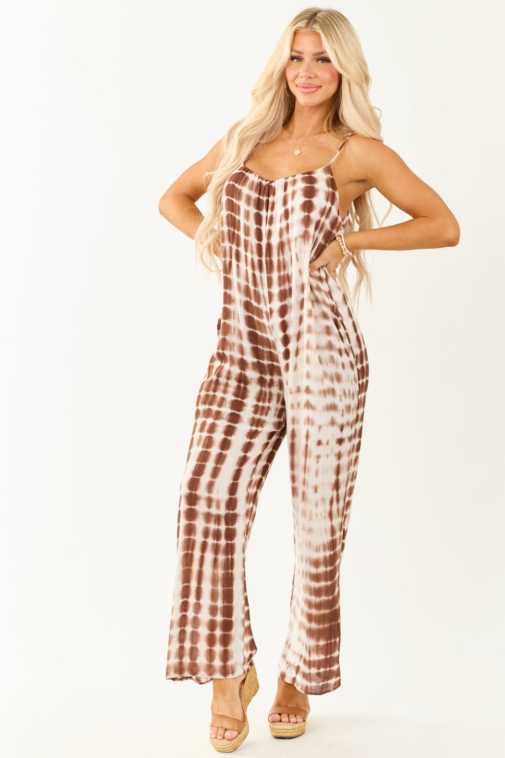 Coffee and Coconut Tie-Dye Relaxed Boho Jumpsuit