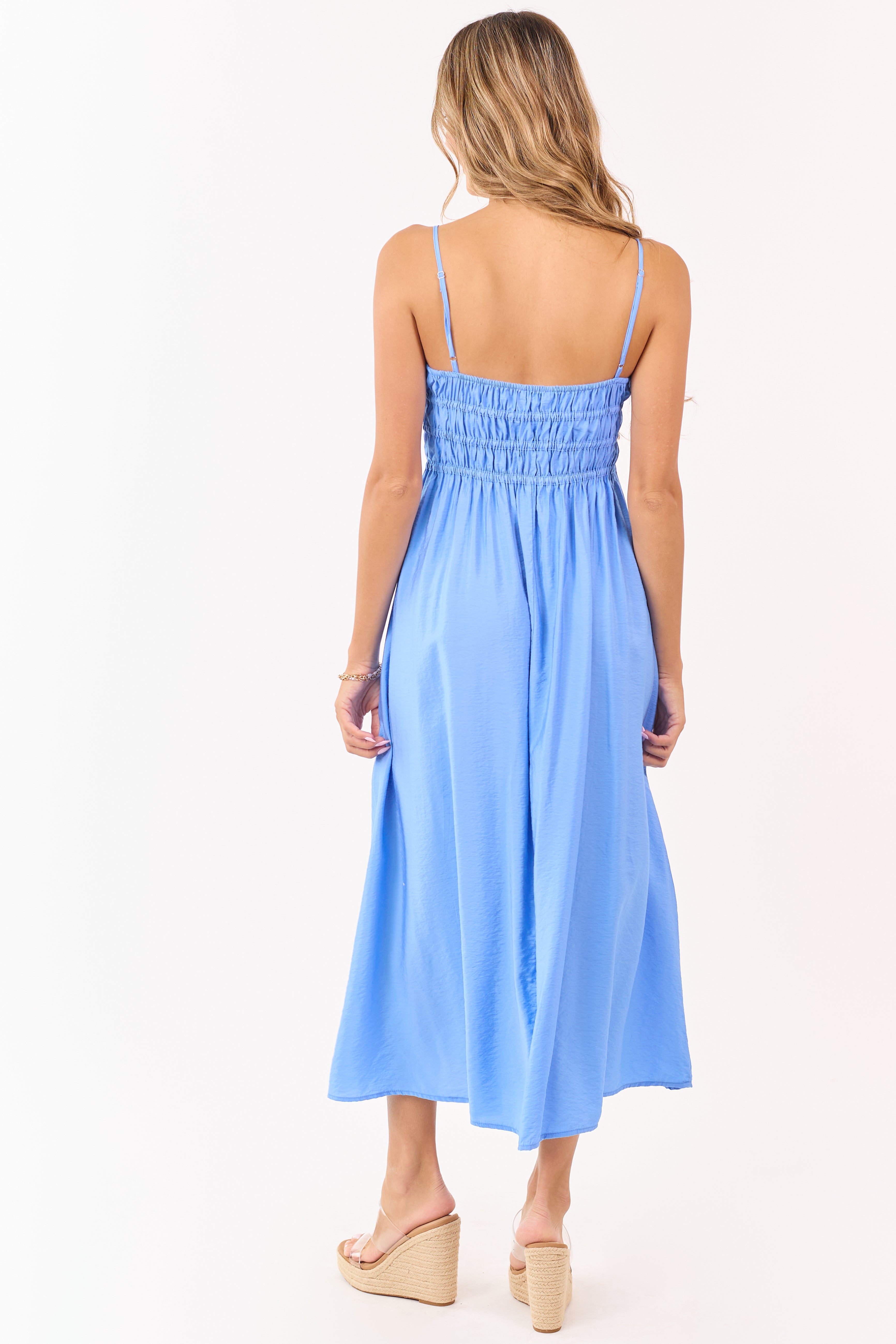 Cornflower Smocked Bodice Sleeveless Maxi Dress