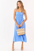Cornflower Smocked Bodice Sleeveless Maxi Dress