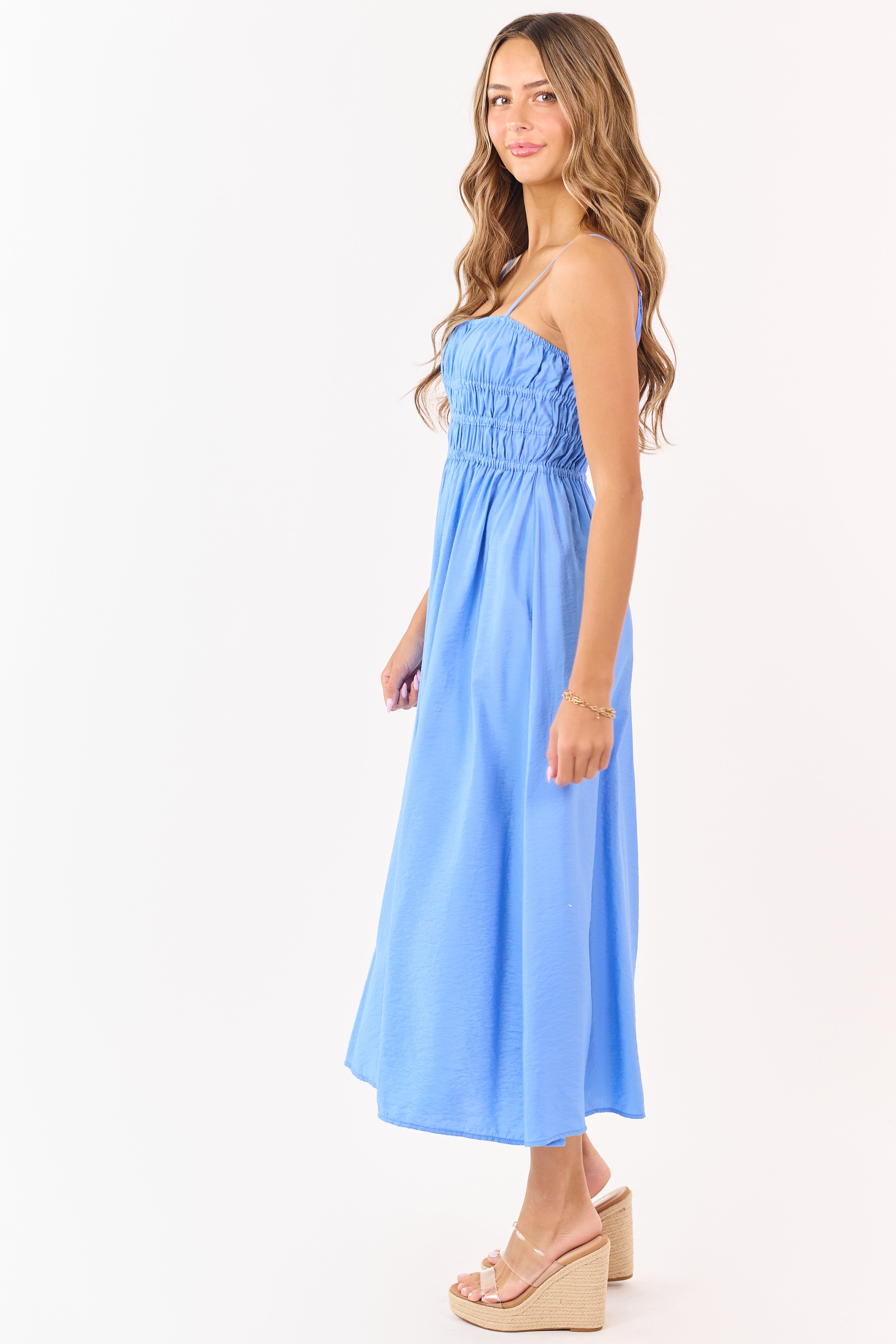 Cornflower Smocked Bodice Sleeveless Maxi Dress