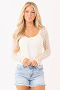 Cream Floral Sheer Lace Single Button Cardigan Top