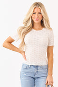 Cream Floral Textured Short Sleeve Top