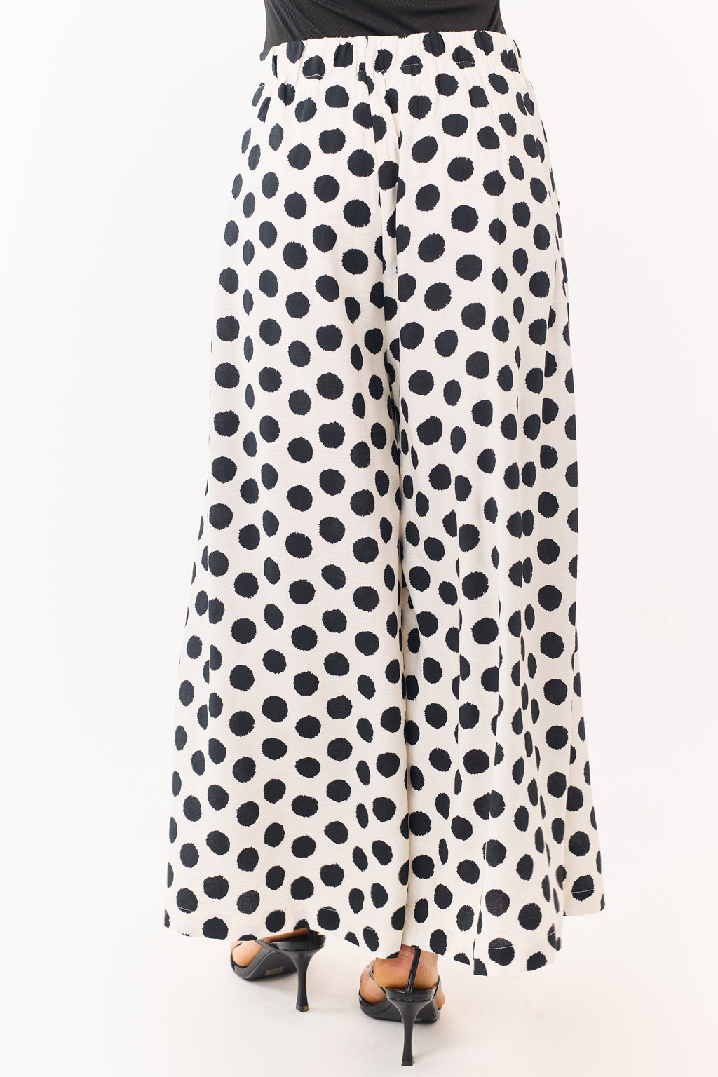 Cream and Black Polka Dot Wide Leg Pants