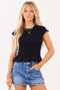 Entro Black Smocked Short Sleeve Top