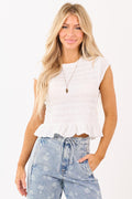 Entro Off White Smocked Short Sleeve Top