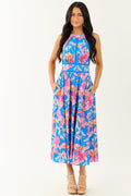 Flying Tomato Azure Floral Cotton Halter Midi Dress