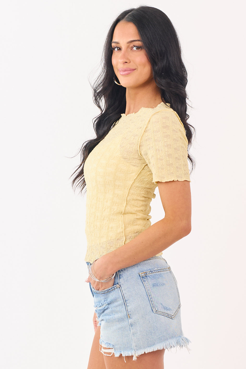 Honeysuckle Floral Textured Short Sleeve Top