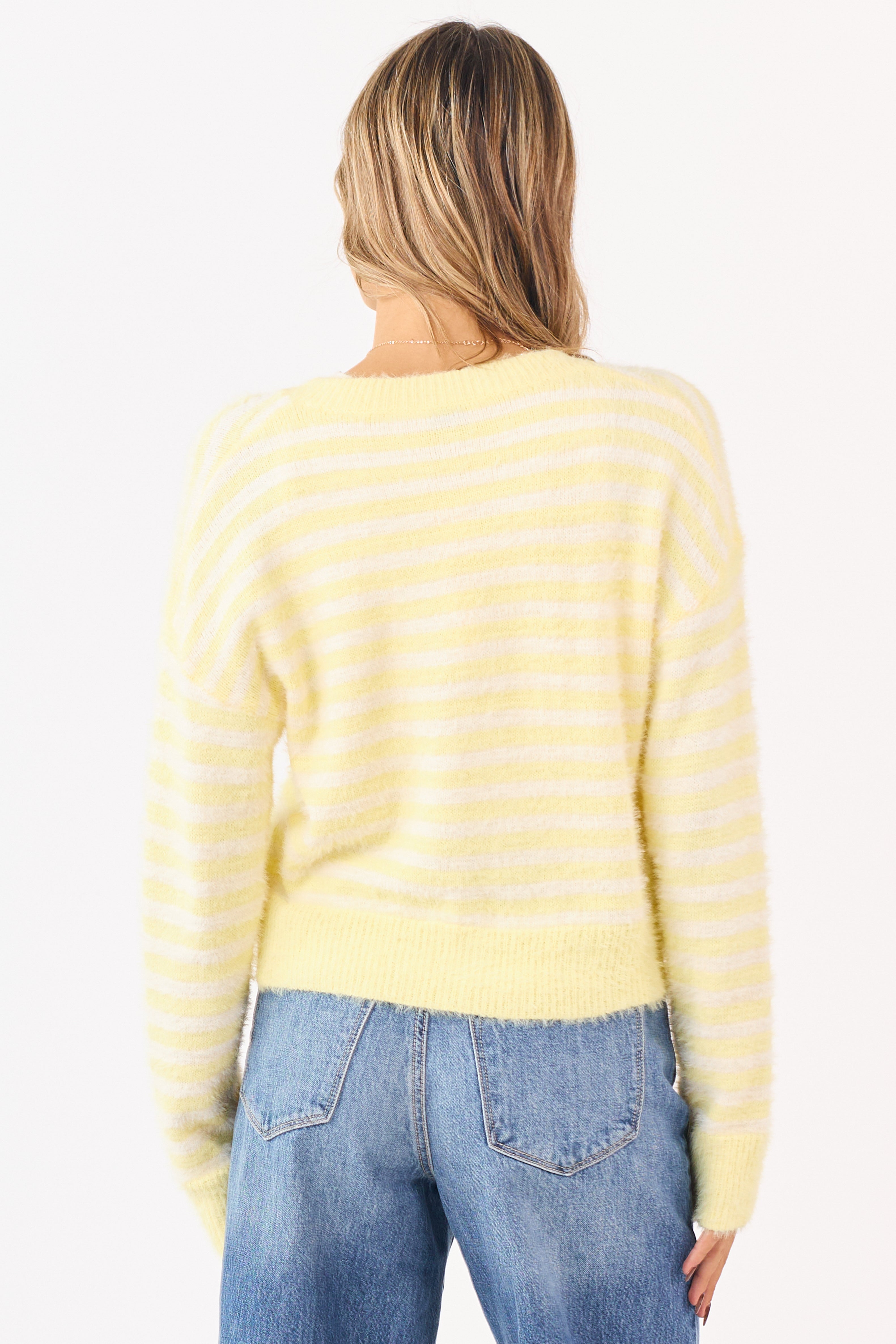 Honeysuckle Striped Button Down Eyelash Knit Cardigan