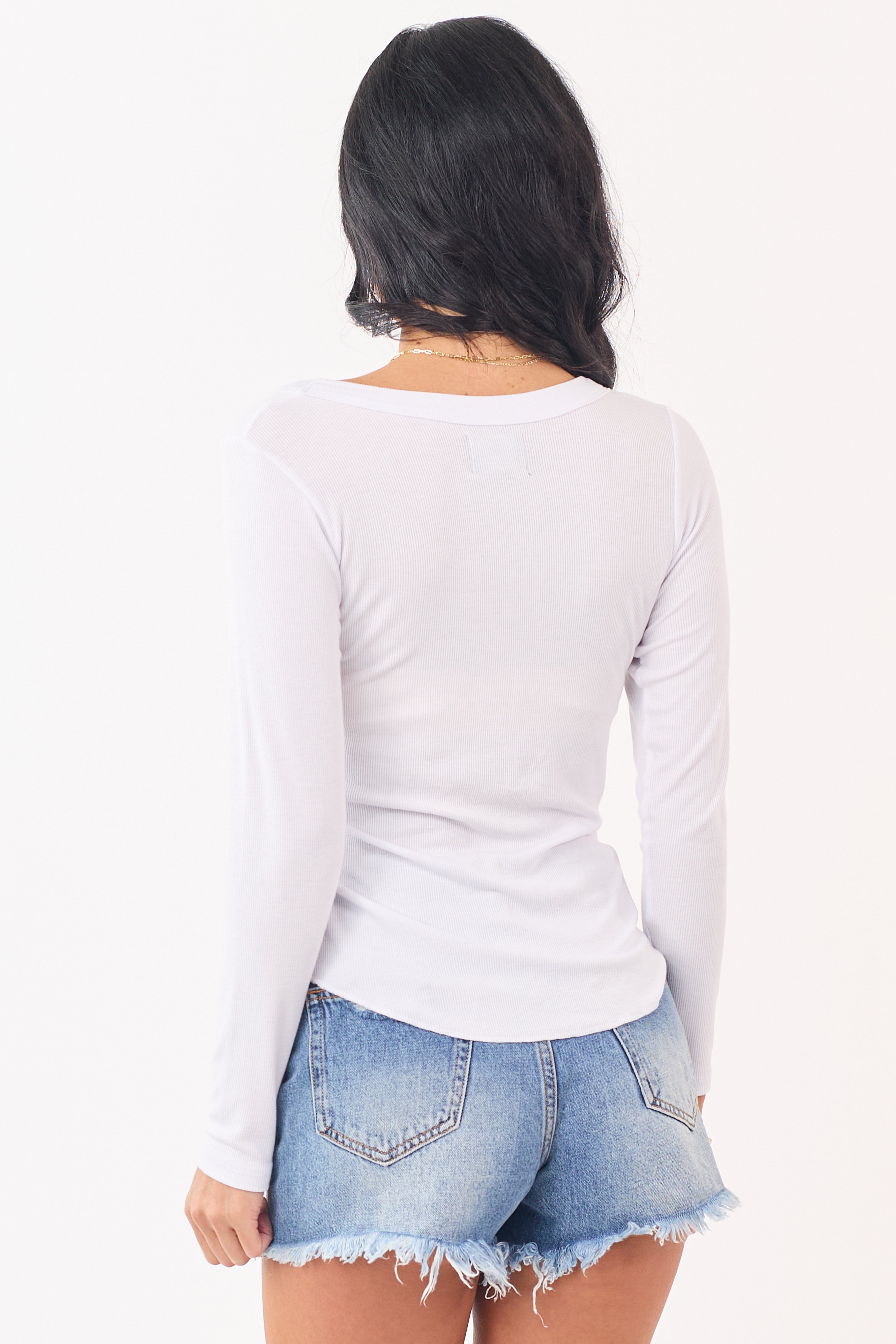 Ivory Ribbed Knit Long Sleeve Scoop Neck Top