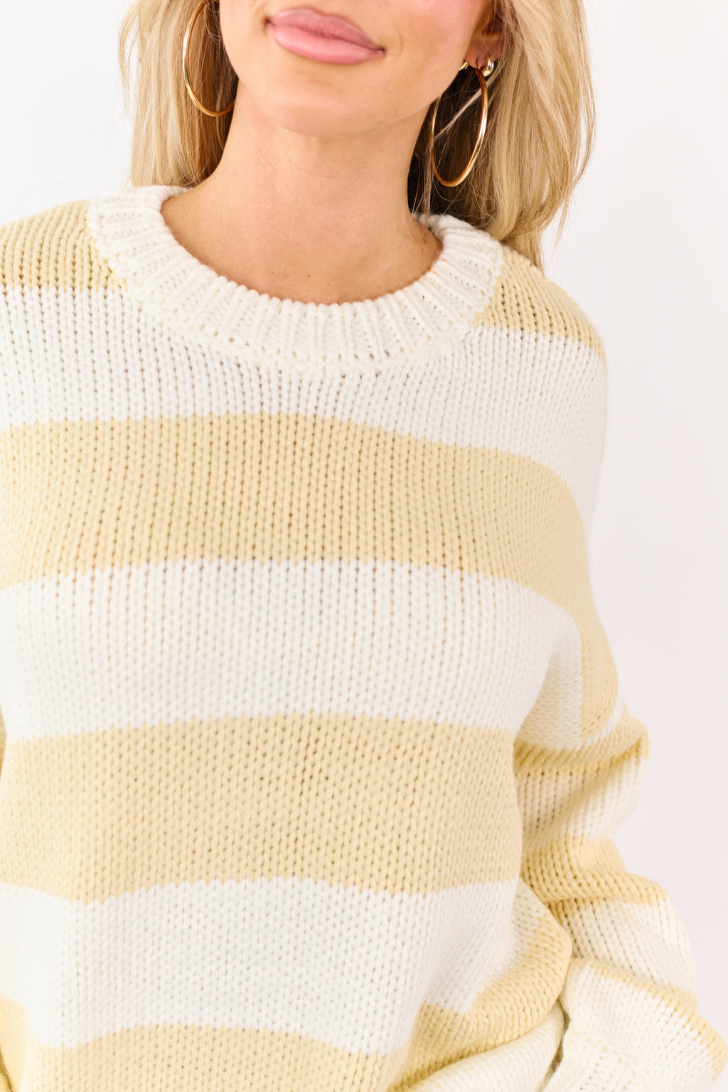 Ivory and Buttercream Striped Chunky Knit Sweater