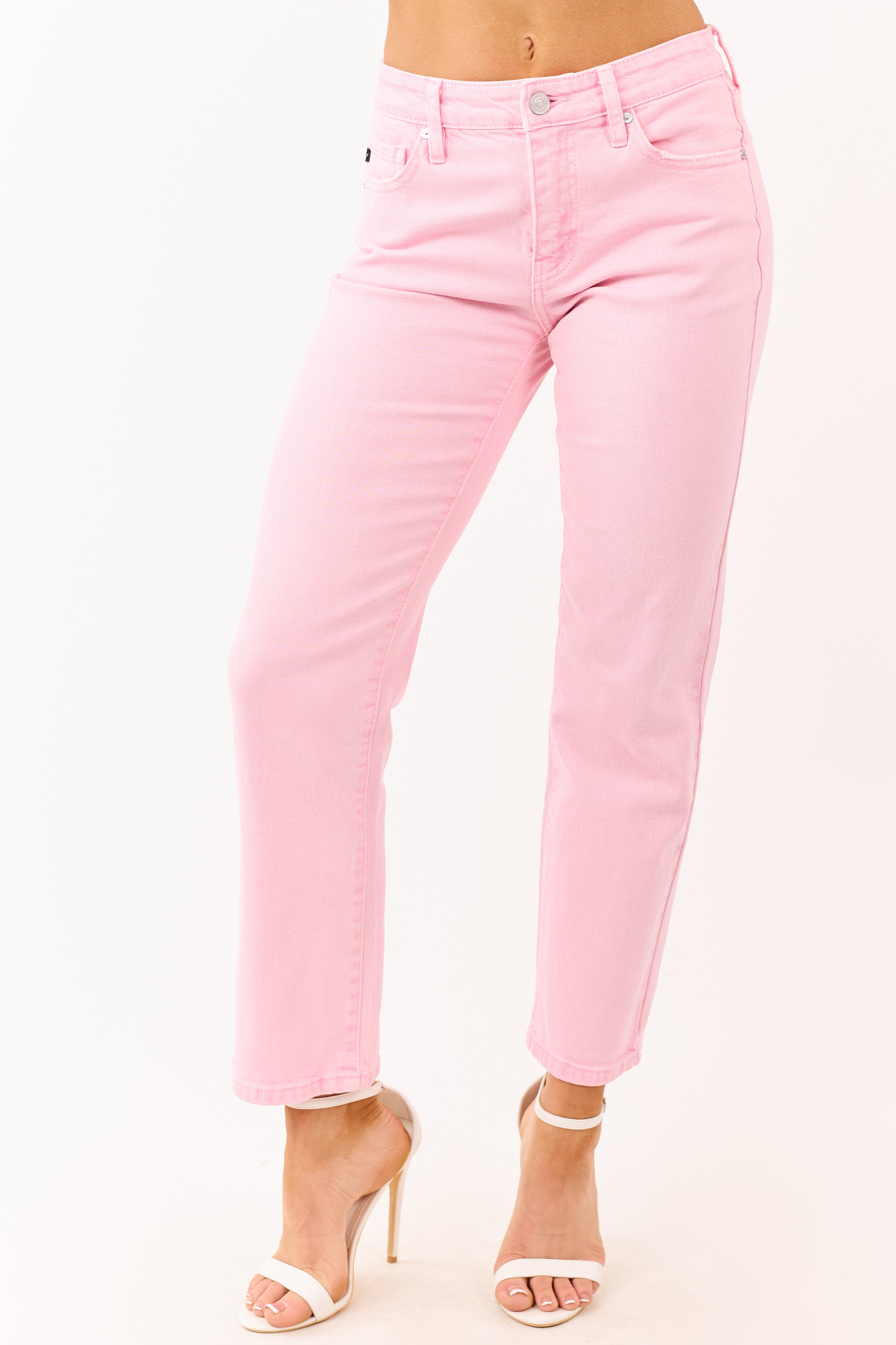 KanCan Baby Pink Stretchy Mid Rise Straight Jeans
