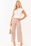 PREORDER KanCan Mauve Floral Print Wide Leg Stretch Jeans SHIP ETA 2/26