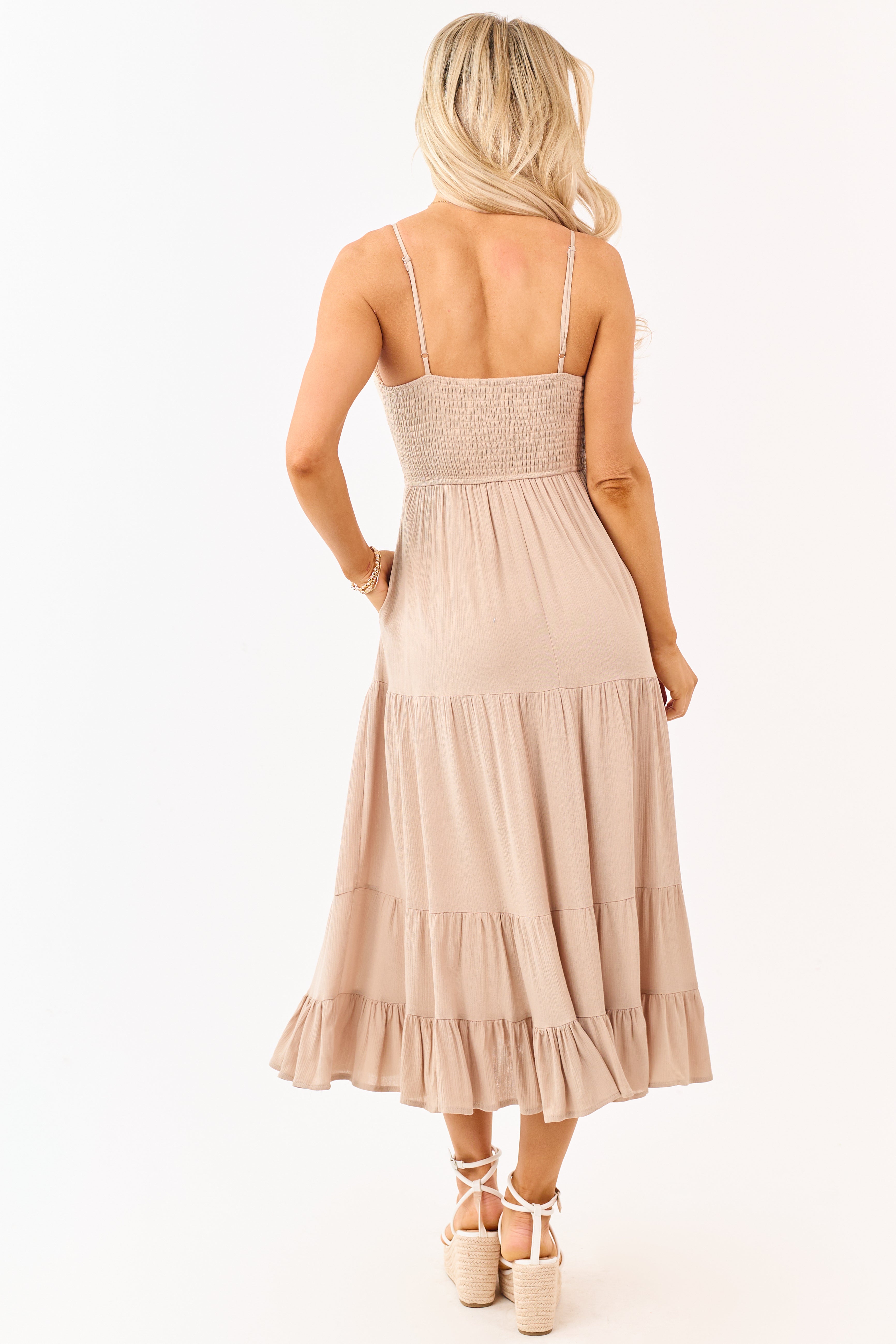 Latte Crochet Sleeveless Deep V-Neck Maxi Dress
