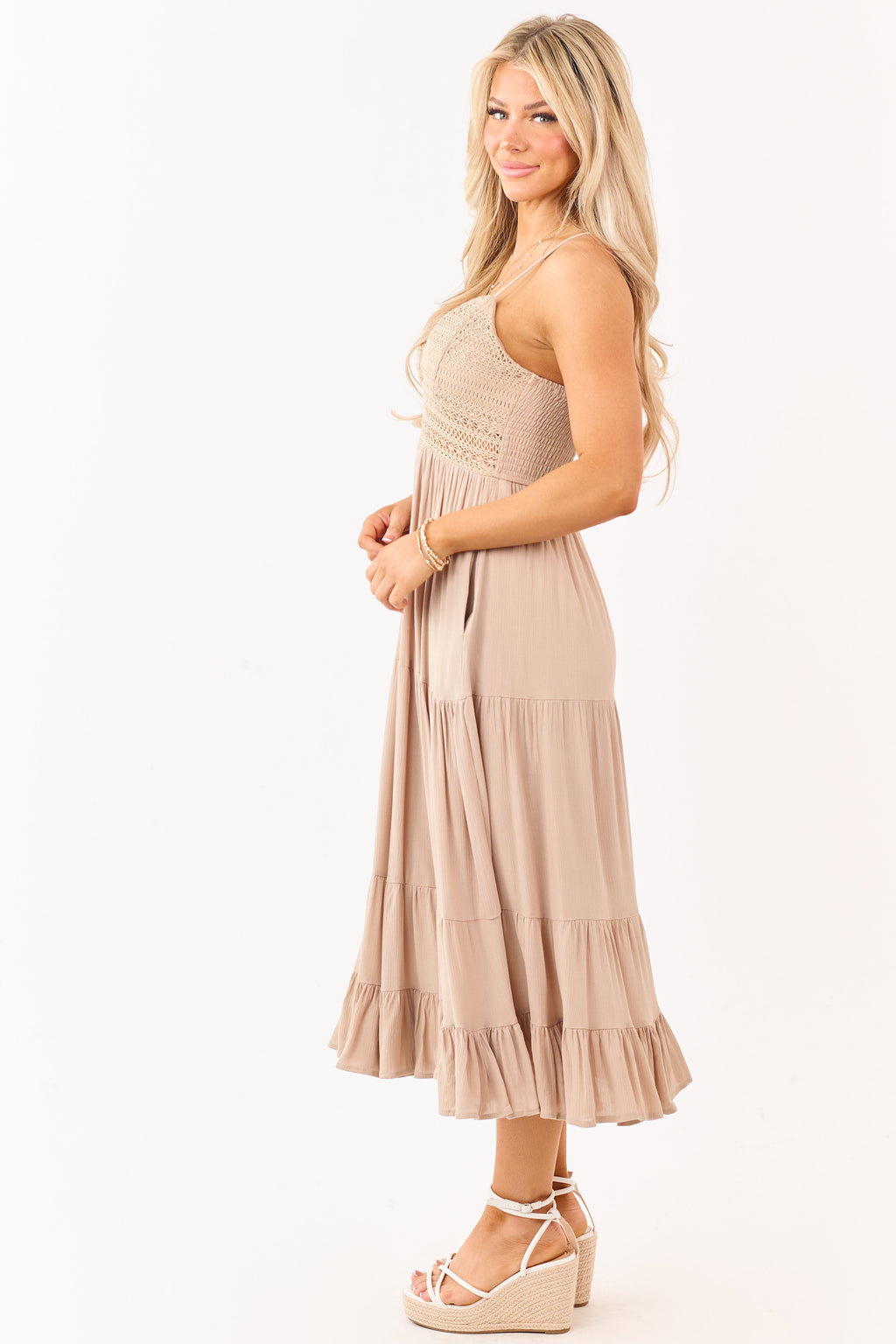Latte Crochet Sleeveless Deep V-Neck Maxi Dress