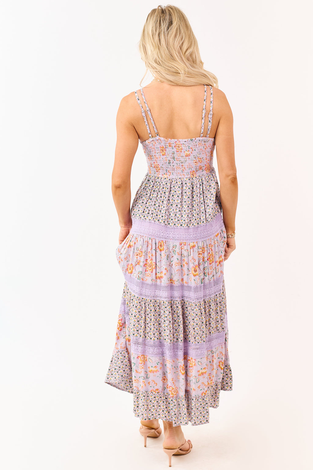 Lavender Floral Mix Print Sleeveless Maxi Dress