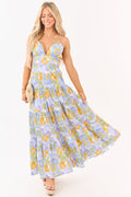 Lavender Floral Print Sleeveless Cotton Maxi Dress