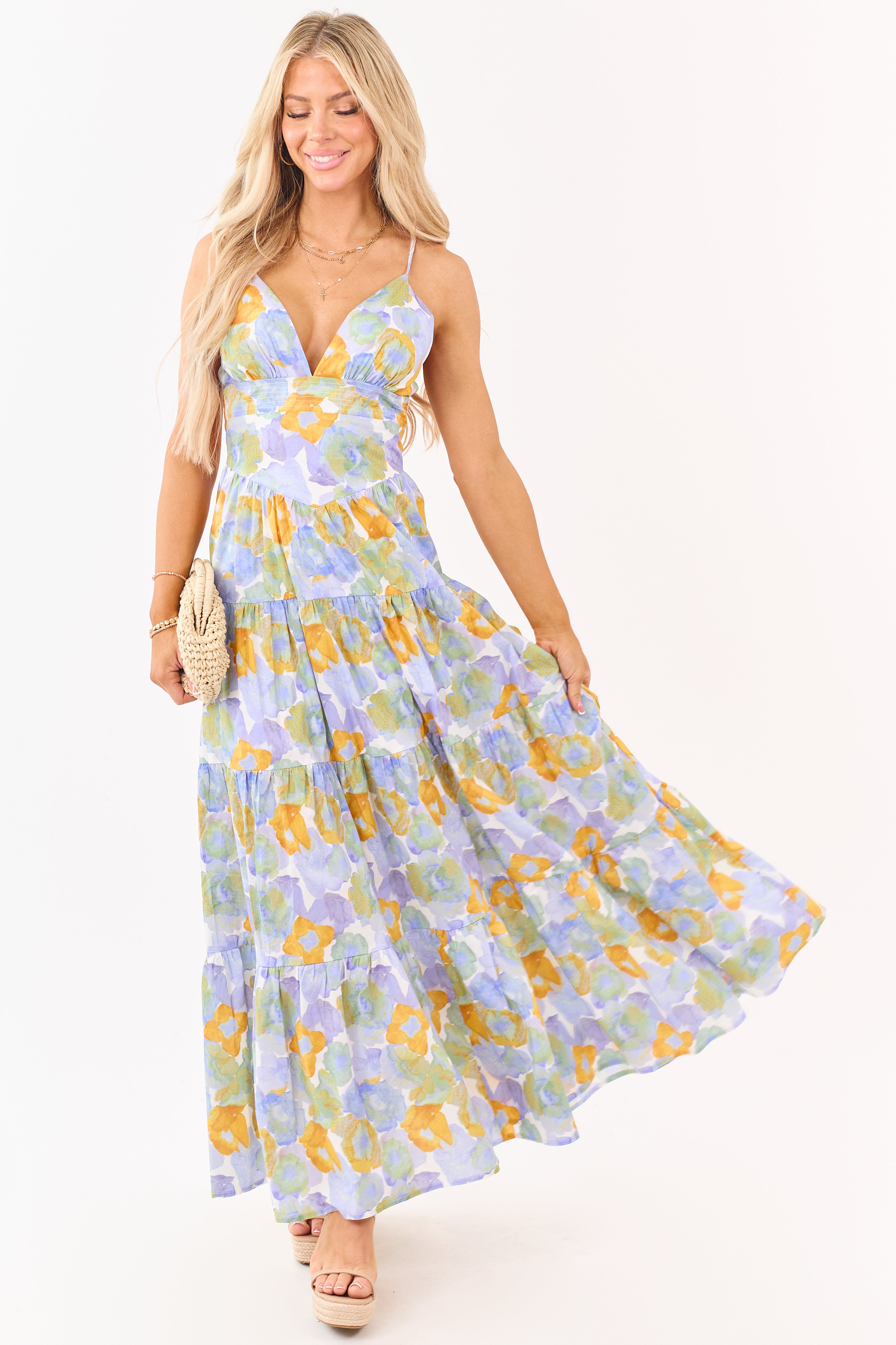 Lavender Floral Print Sleeveless Cotton Maxi Dress