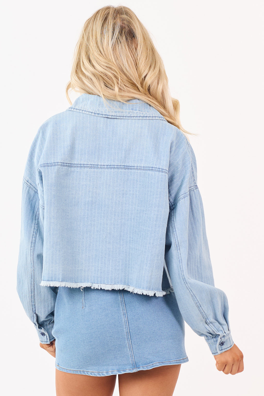 Light Wash Denim Button Down Boxy Shacket