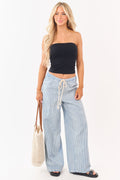 Light Wash Railroad Stripe Wide Leg Denim Pants