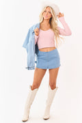 Light Wash Stretchy Denim Mini Skort