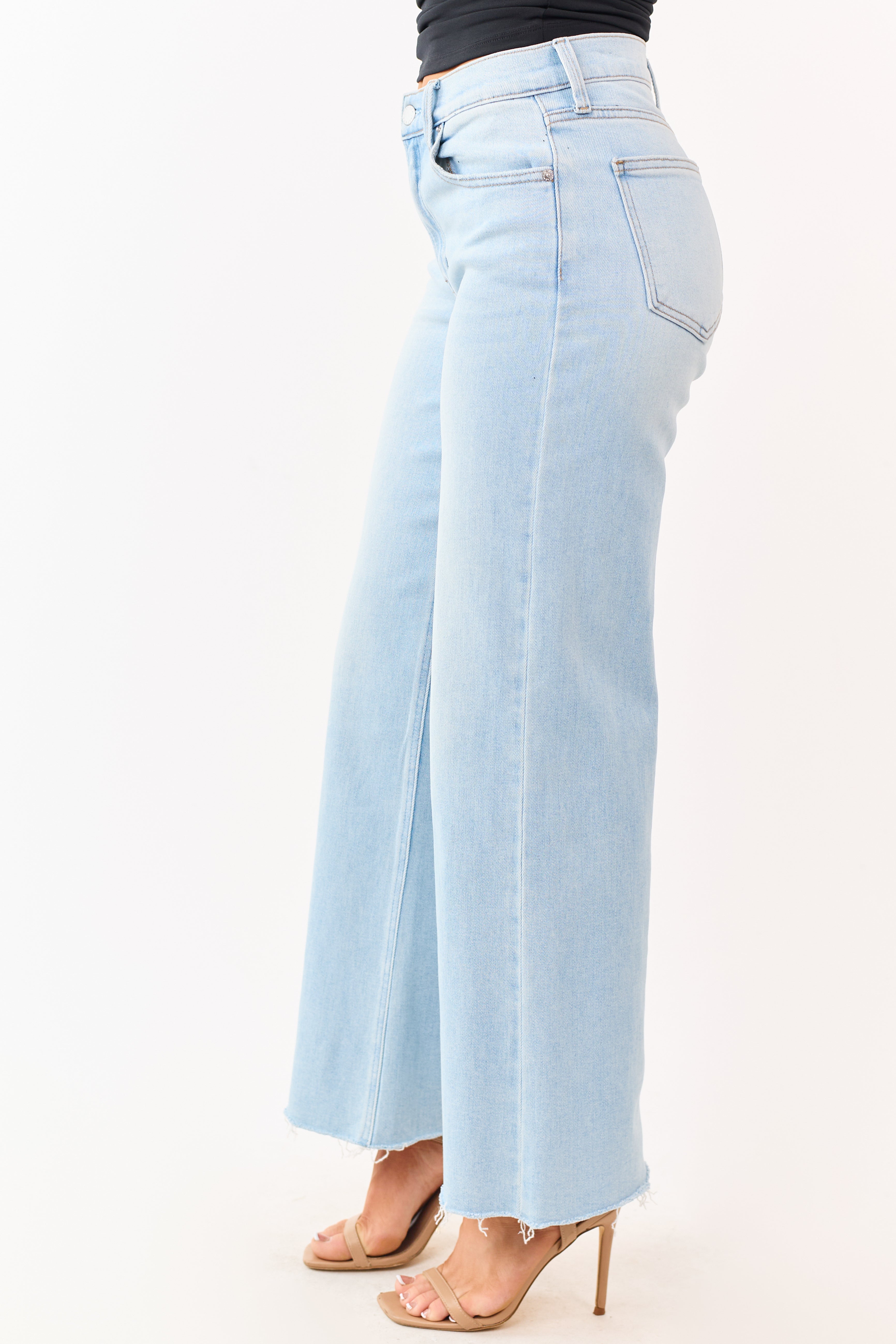Light Wash Stretchy High Rise Wide Leg Jeans