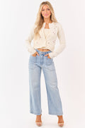 Light Wash Stretchy Wide Leg Utility Jeans
