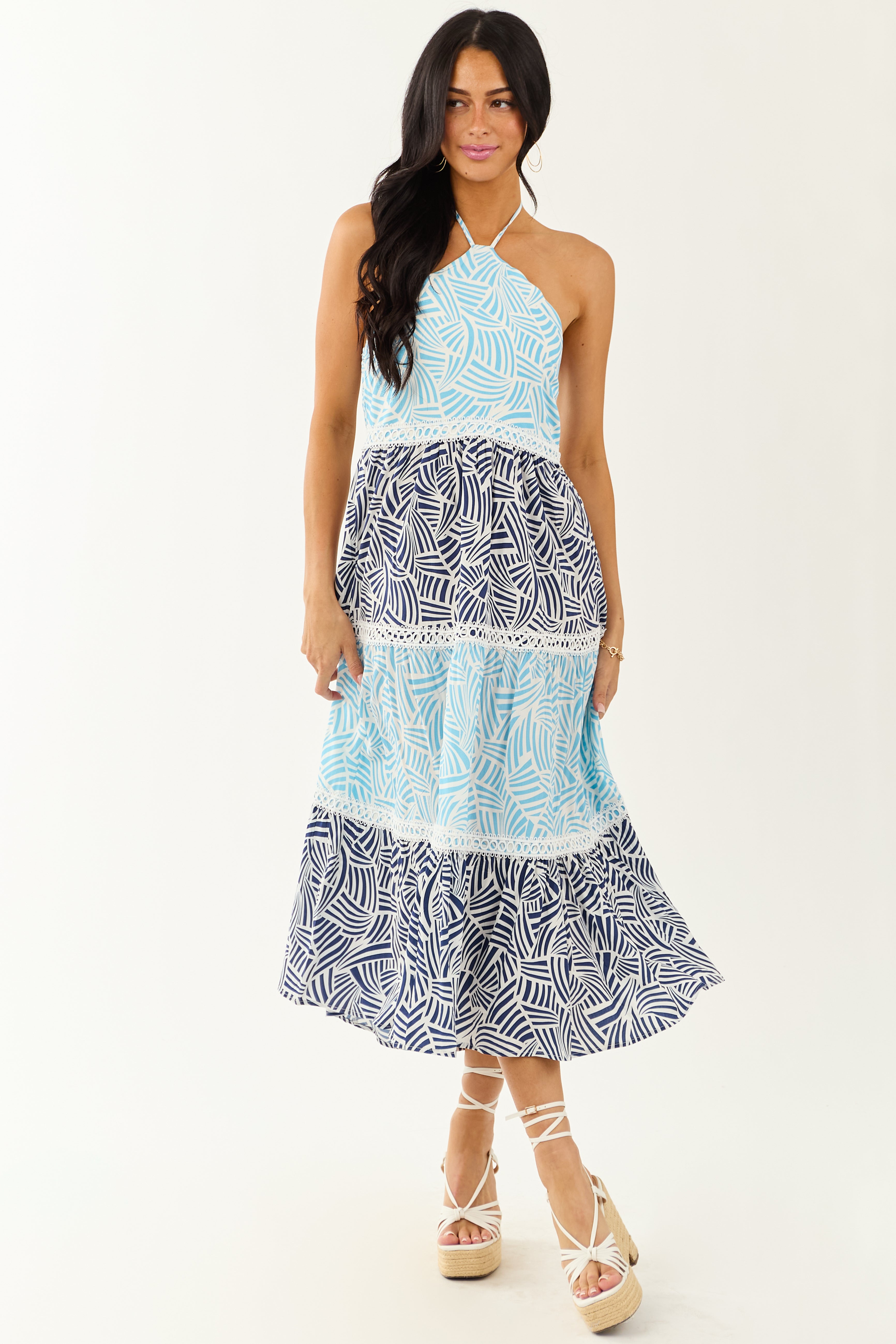 Lovelo Baby Blue Abstract Colorblock Midi Dress