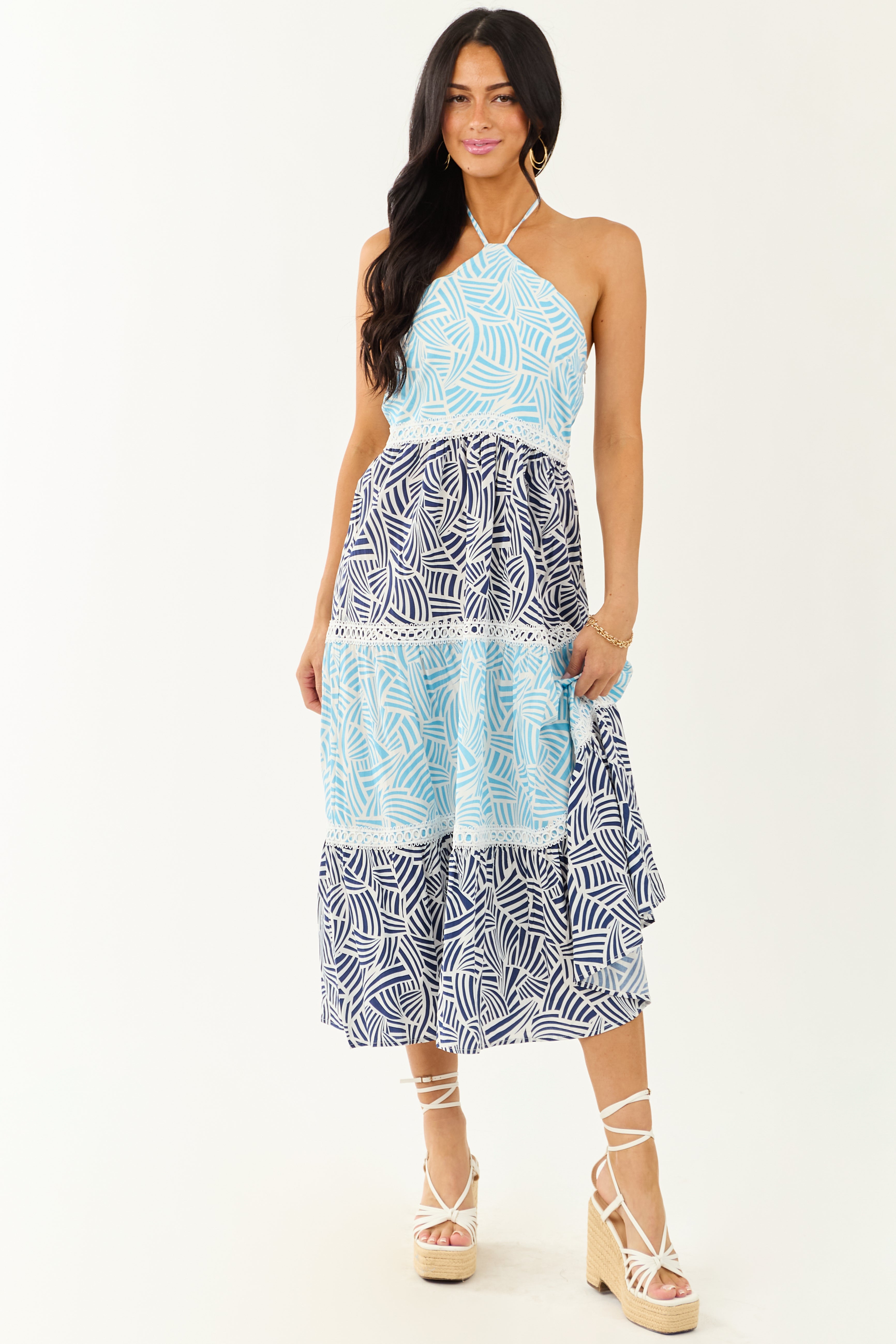 Lovelo Baby Blue Abstract Colorblock Midi Dress