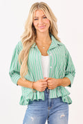 Lovelo Jade Cotton Striped Button Up Half Sleeve Top