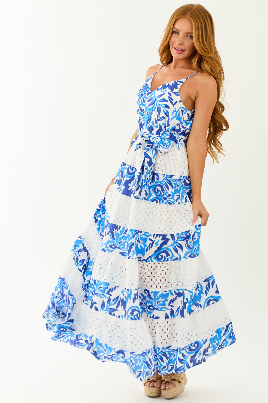 Lovelo Off White Abstract Print Sleeveless Maxi Dress