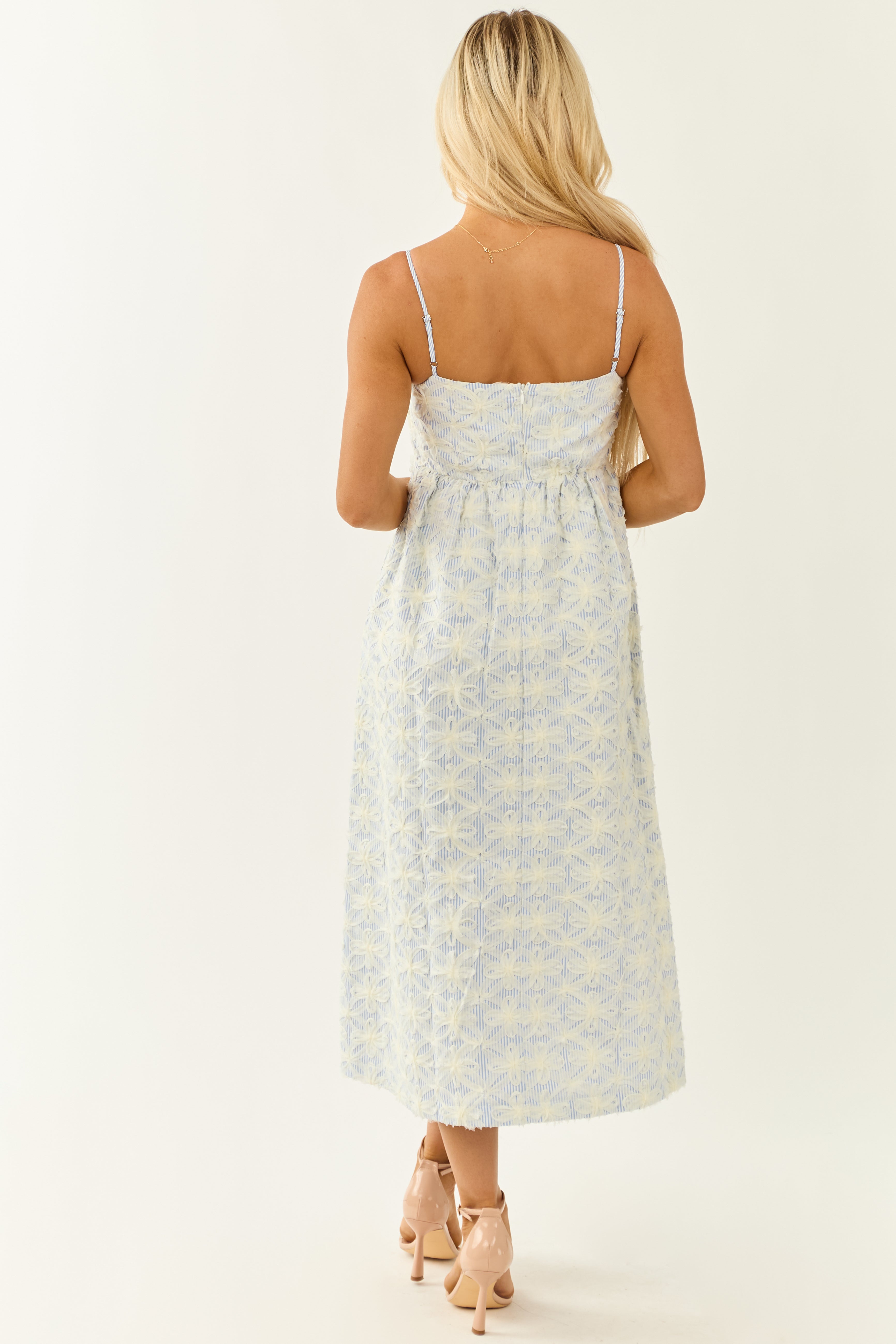 Lovelo White 3D Floral Mesh Sleeveless Midi Dress