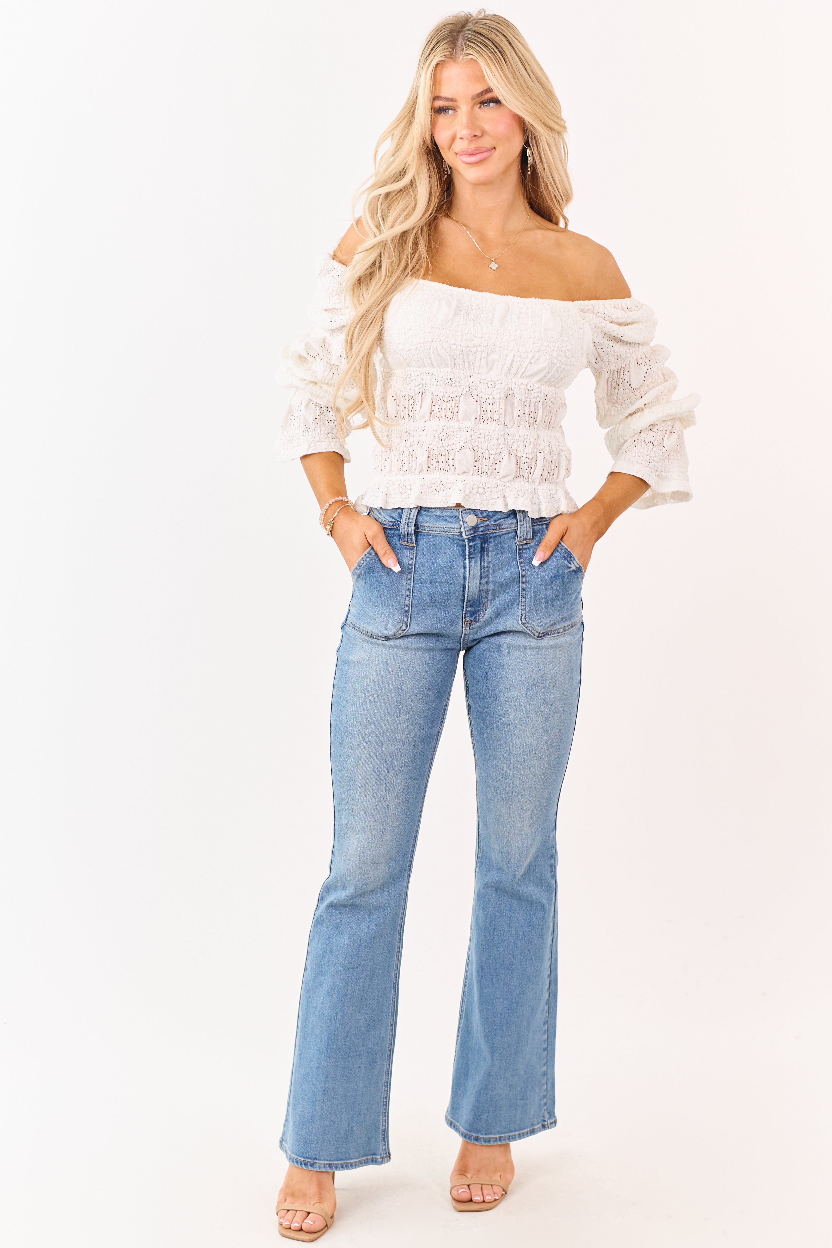 Medium Wash Bootcut Stretchy High Rise Jeans